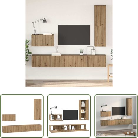 vidaXL Mueble de TV de Pared 4 uds. Roble artisan Madera de ingeniería (1/5)