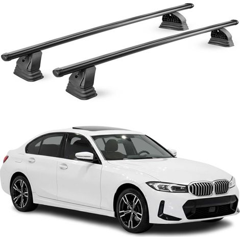 OMAC Barres de toit transversales en acier pour BMW Serie 3 G20 2019-2026 – TÜV / DIN 75302:2019 – Antivol inclus – Rainure en T (accessoires) – Charge max 75 kg – 2 barres – Noir (1/5)