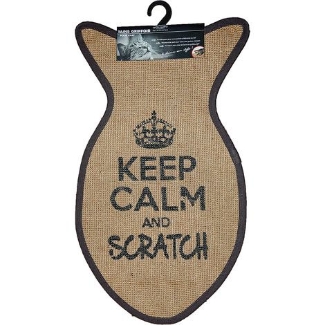 Wouapy - Tappetino per tiragraffi per Gatto, Tappetino da Pesce in sisal, Design e alla Moda, con Scritta Keep Calm And Scratch, Pratico e Antiscivolo, Colore: Grigio Antracite (1/2)