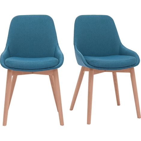 Sedie scandinave in tessuto blu anatra e legno massello chiaro (set di 2) HOLO