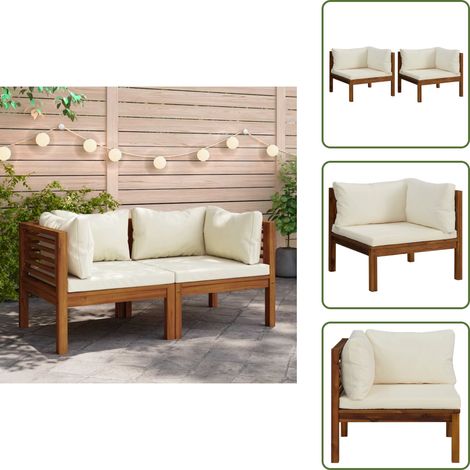 Sofás de jardín - vidaXL Sofás de esquina 2 uds cojines blanco crema madera de acacia - Sofás modulares