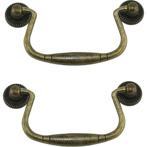 Set aus 2 antiken, klappbaren Schubladengriffen aus Bronze für Schranktüren, Kommoden, Küchenschränke, Sideboards usw. Vintage-Landhausstil
