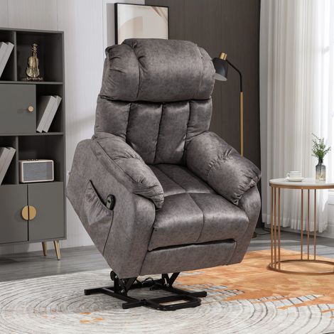 Sillón Levanta Personas Eléctrico con Reclinación hasta 135° Mando a Distancia Reposapiés y 2 Bolsillos Gris (1/5)