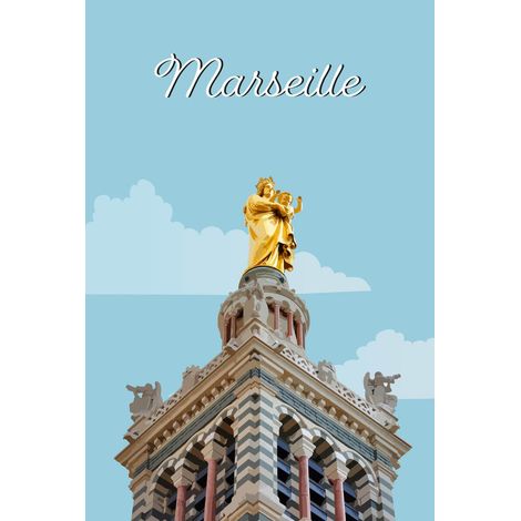 Tableau sur toile illustration Notre Dame de la Garde 30x45 cm - Impression sur Toile Murale Décorative - Image imprimée en HD sur Toile - Toile sur Châssis en Bois FSC - Fabriqué en France (1/4)