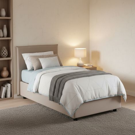 Talamo Italia Cama individual Carola, Cama contenedor con revestimiento de tela, 100% Made in Italy, Apertura lateral, con colchón Cm 80x190 incluido, Tórtola, con embalaje reforzado (1/5)