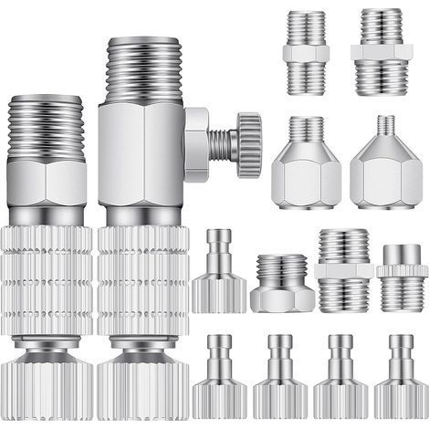 Ensemble d'adaptateurs pour pistolet pulvérisateur, 14 pièces, accessoires à déconnexion rapide pour pistolet pulvérisateur, adaptateur à déconnexion rapide pour tuyau pour compresseur d'air-Chrom (1/5)