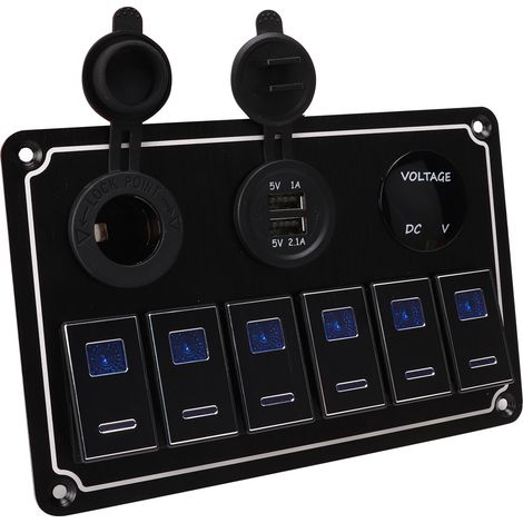 Panneau à 6 interrupteurs à bascule étanche DC12V à 24V 20A avec voyant LED bleu et protection contre les surcharges (5 broches) pour voiture, yacht, camping-car, bus (1/5)