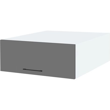 Meuble haut grande profondeur de cuisine Lovia Gris Mat 1 porte relevable L 90 cm - Porte avec poignée apparente Grey (1/3)