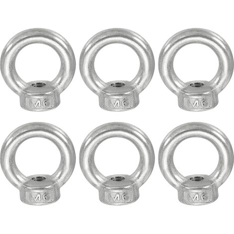 Écrou à Œil de Levage M6, 6Pcs Écrous Filetés Femelles en Acier Inoxydable 304, Anneau Métrique à Épaulement pour la Marine (1/5)