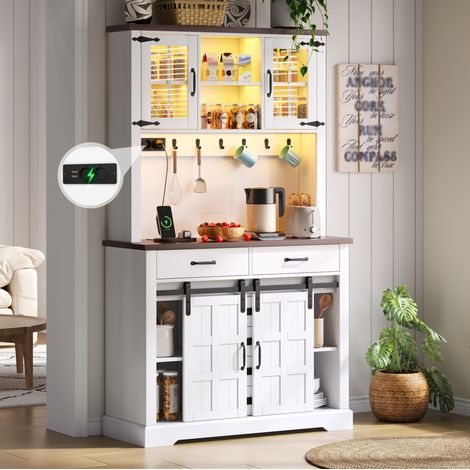 Mueble de cocina con encimera, LED RGB y enchufe, 6 cajones, MDF blanco, 108 x 40 x 180 cm HAVRYA (1/5)