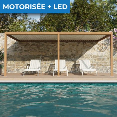 Pergola Bioclimatique Adossée Motorisée Éclairée Aluminium 6x3 Aspect Bois SV ORIAL France (1/5)