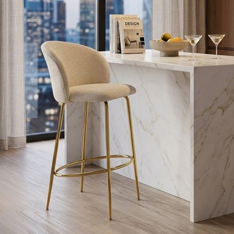 Chaise de bar design couleur crème avec structure en métal doré Rodéo (1/5)