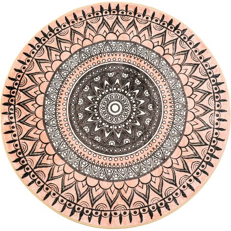 Runder Teppich NOVO Strado, modernes Beige, zartes Aztekenmuster, 200 x 200 cm