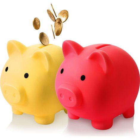 Lot de 2 Tirelire Cochon, Plastique Incassable, Bouchon à Vis, 15x12x14 cm, Cadeau Enfant Adulte (1/5)
