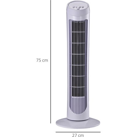 Ventilateur colonne silencieux et puissant 45W ventilateur tour 3 vitesses et oscillant 70°, pour chambre, bureau, 27 x 27 x 75 cm, blanc (1/5)
