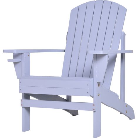 Silla De Jardín Adirondack Con Portavasos Tumbona De Jardín Silla De Balcón Madera Maciza Gris 72,5 X 97 X 93 Cm