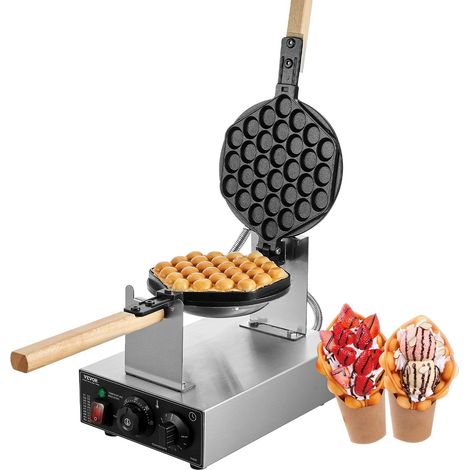 Appareil à Gaufres Bulle Commercial 1400W,Machine à Crêpes Écaille Non-adhésive,Contrôle Température et Temps,Poignée en Bois (1/5)