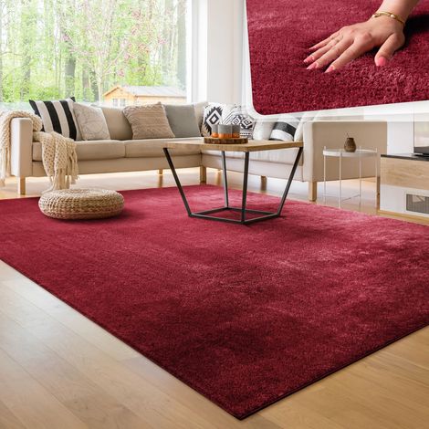 Paco Home Tappeto Moderno per Soggiorno a Pelo Corto Lavabile Morbido Uni Effetto Pelliccia Antiscivolo 120x170 cm, Rosso