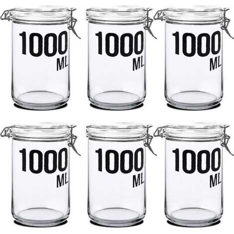 Lot 6 bocal hermétique à bouchon mécanique,pot de conservation,capacité 1000 ml-Diamètre 10 x Hauteur 20 cm -JUANIO (1/2)
