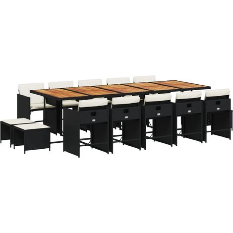 vidaXL Ensemble à manger de jardin 15 pcs coussins noir résine tressée