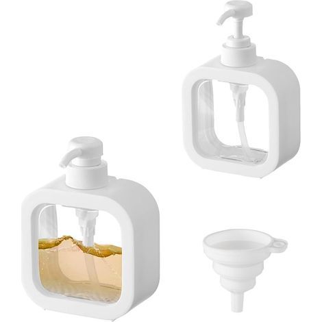 distributeurs de savon, distributeur de shampoing transparent de 500 ml avec entonnoir, flacon pompe vide en plastique rechargeable, pour gel douche, salle de bain, liquide vaisselle. (1/5)