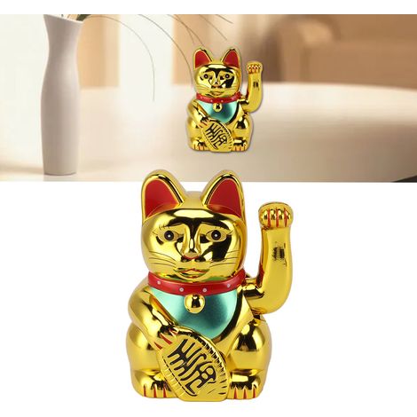 Solar Fortune Katze (12,7 cm) mit beweglichem Arm – Dekoration für Büro und Auto – Goldfarbener Kunststoff (1/5)