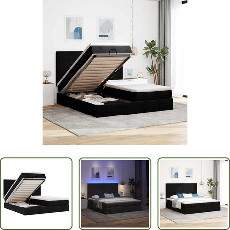 vidaXL LED-Beleuchtung - Ottoman-Bett mit Matratzen & LEDs Schwarz 160x200 cm Stoff (1/5)