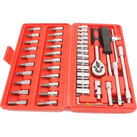 Clé à cliquet et douilles, kit d'outils à main pour mécanicien avec coffret, ensemble polyvalent de réparation maison (1/5)