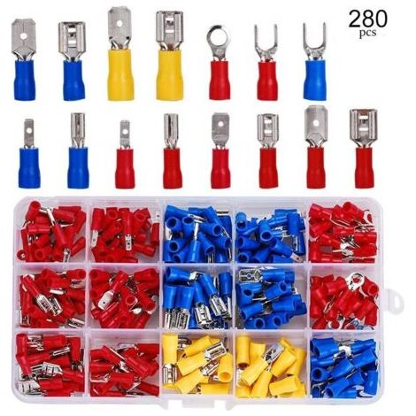 BUNTHAUS Coffret 280 cosses électricien,Cosses Electriques a Sertir, 280 PCS Cosse Electrique Isolée, Connecteurs électrique a sertir, Cosses et kits, Assortiment Connecteurs Ronde Cosses Plates Cosse (1/5)