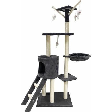 JIPSY Albero per gatti grigio scuro 79 x 34 x 138 cm - 3 piattaforme, 1 posatoio, 1 nicchia, 1 scala, pali da graffiare (1/5)