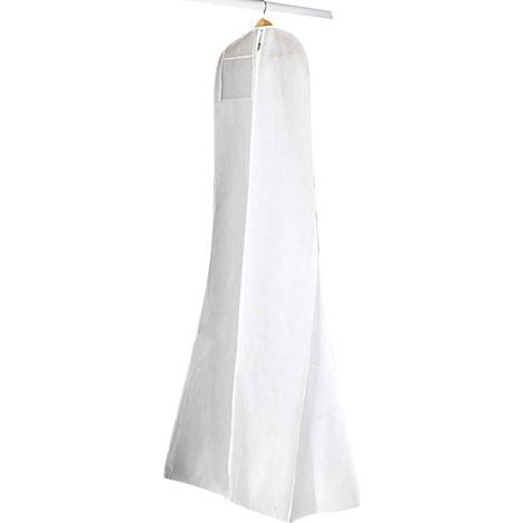 Housse de rangement suspendue pour robe de mariée, fermeture éclair, anti poussière, blanche (1/5)