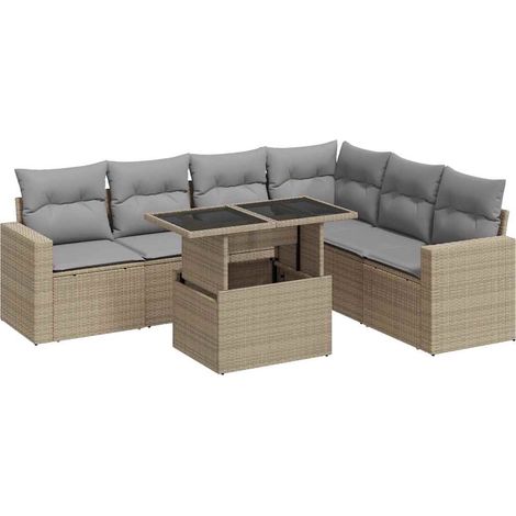 Set sofás de jardín 7 piezas y cojines ratán sintético beige vidaXL (1/5)