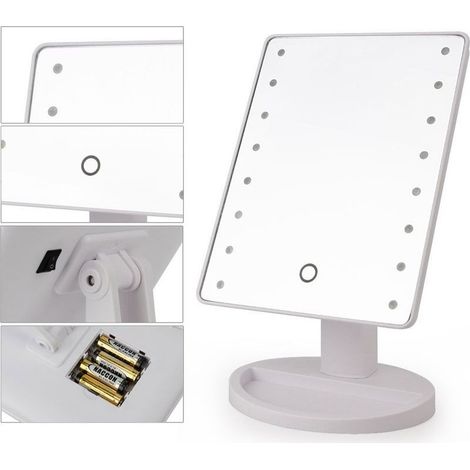 Miroir 16 Led Réglable 360 Degrés écran Tactile Miroir De Maquillage De Salle De Bain