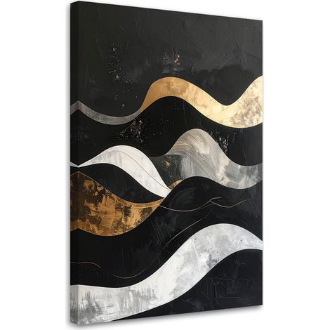 Quadro su tela, Astrazione geometrica in stile glamour oro e nero con onde, 40x60 (1/5)