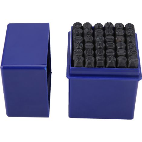 Satz mit 36 6-mm-Stahlstempeln für Buchstaben und Zahlen (Alphabet)