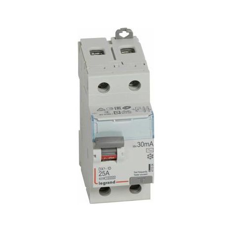 Interrupteur différentiel DX³-ID arrivée haute et départ bas à vis - 2P 230V 25A typeAC 30mA - 2 modules - LEGRAND