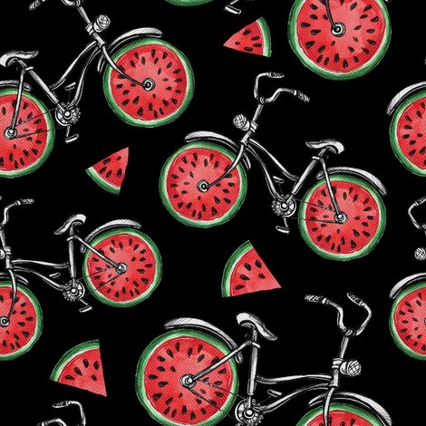 Tela decorativa Oxford para exteriores con estampado de bicicleta y ruedas de sandía. (1/5)