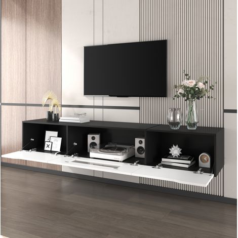 Mobile TV 200x45x45 cm nero e grigio, pannelli in truciolare con 3 vani aperti (1/5)