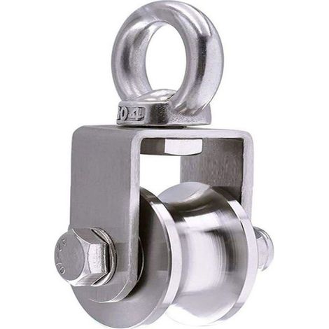 1 Poulie inox 304, double roulement, charge 200kg, anneau 360°, corde 10mm, levage (1/4)