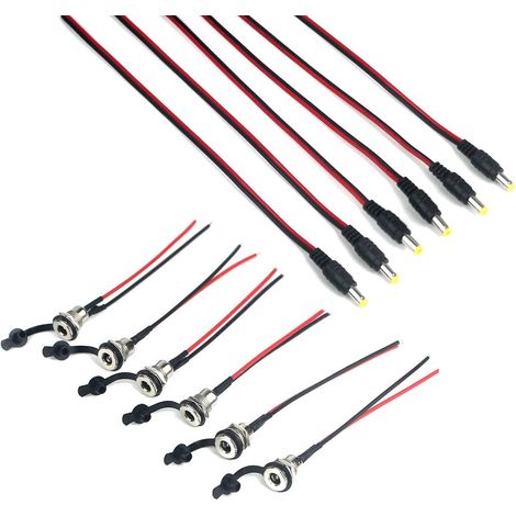 6 Pairs 12 V DC Power 5.5x2.1mm Pigtail Mâle Femelle, DC Alimentation Queue de Cochon, Câble Fil de Fiche pour CCTV de Sécurité