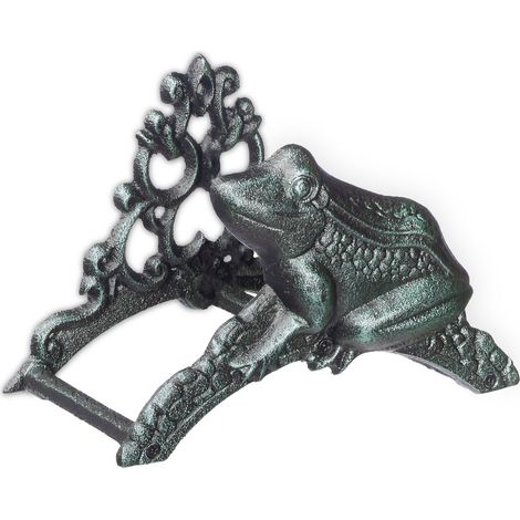 Relaxdays Schlauchhalter, Frosch, Gartenschlauch Wandhalter, Vintage-Look, HBT: 18,5 x 26,5 x 16,5 cm, Gusseisen, grün