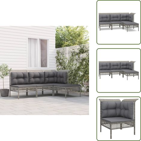 The Living Store Set Divani da Giardino 4 pz con Cuscini in Polyrattan Grigio - Divano angolare