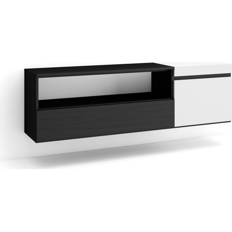 Skraut Home - Mueble TV, Televisión, Muebles de salón, almacenaje, 150x45x35cm, Para TV hasta 65", Colgado, Suspendido, Estilo Moderno, Blanco y negro (1/5)