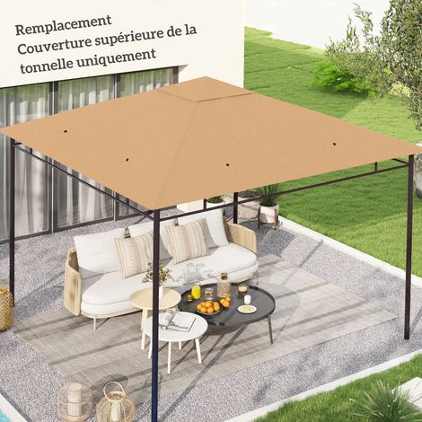 Toile de rechange pour pavillon toit de remplacement gazebo tissu polyester haute densité 180 g/m² anti-UV 3 x 3 m beige