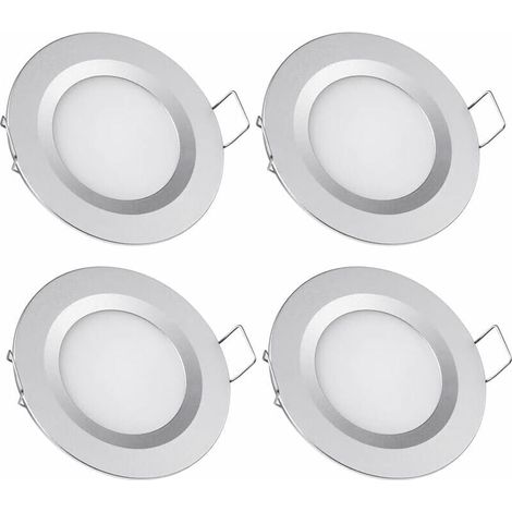 FOREHILL 4 x Spot LED Encastrable 12V Trou 58-65mm 3W 3200K Plafonnier Encastré pour Camping-car Bateau Caravane Van Yacht Blanc chaud (Finition argentée) (1/5)