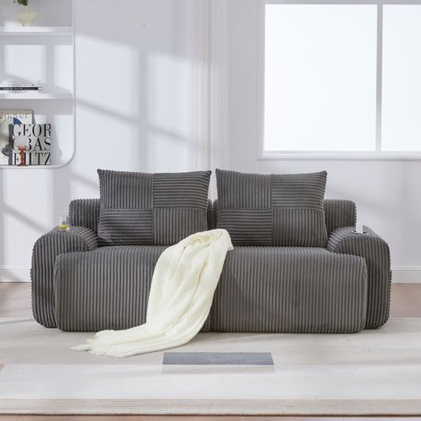 Sofá modular de 2 plazas con portavasos y bolsillo lateral, gris oscuro DESVIAE (1/5)