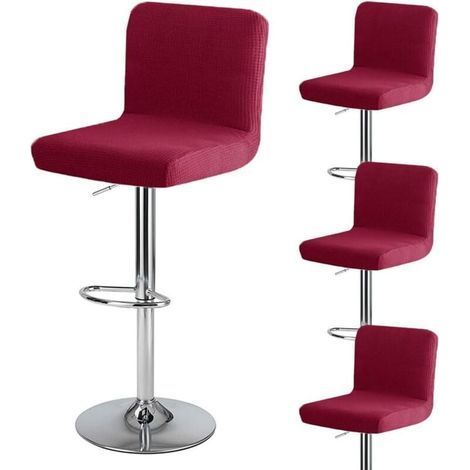 Housse de tabouret de bar rouge vin 4 pièces avec dossier 35 cm (P) x 35 cm (L) x 30 cm (H) housse de tabouret de bar pivotante haute lavable et extensible imperméable (1/5)