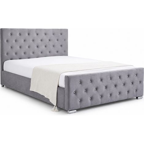 Lit 2 places 140x190 cm velours gris sommier inclus PRESTIGE (1/5)