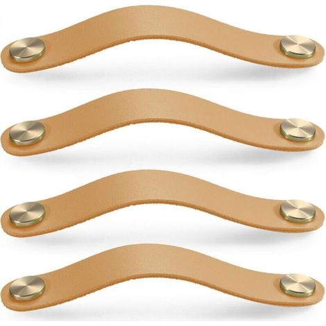 Set aus 4 Schranktürgriffen aus Messing und khakifarbenem Leder, 160 mm lang, mit Schrauben, geeignet für Schränke und Küchen
