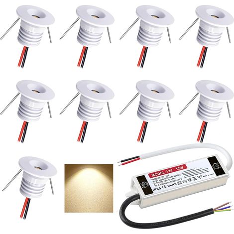 Spot LED Encastrable 12V 1W, Mini Spot Led IP65, Trou Φ16mm, Spots de plafond pour cuisine, escalier, placard, couloir, éclairage DIY, vitrines, armoire, Lot de 9 (Argenté Blanc Chaud 3000K) (1/5)